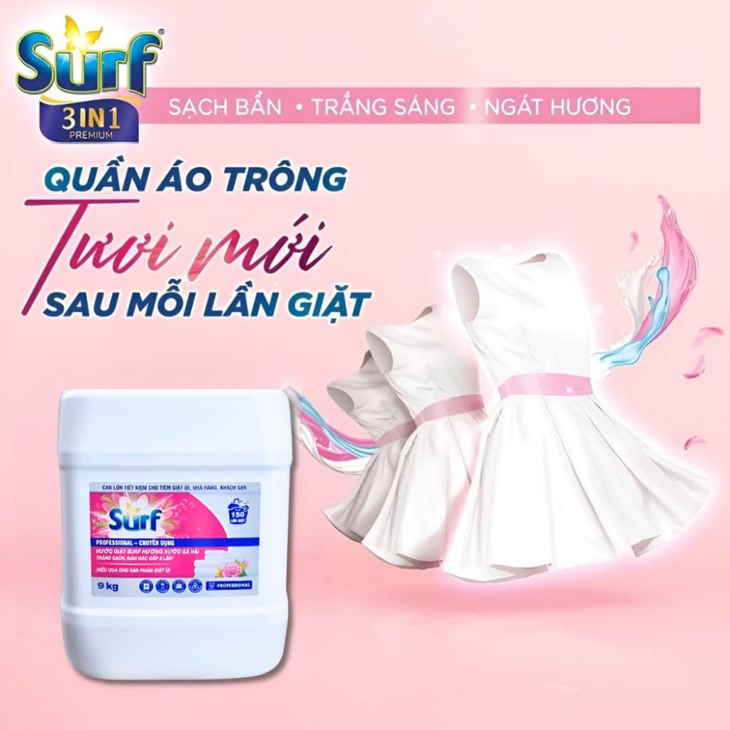 Nước giặt Surf đậm đặc 9kg hương hoa cỏ diệu kì