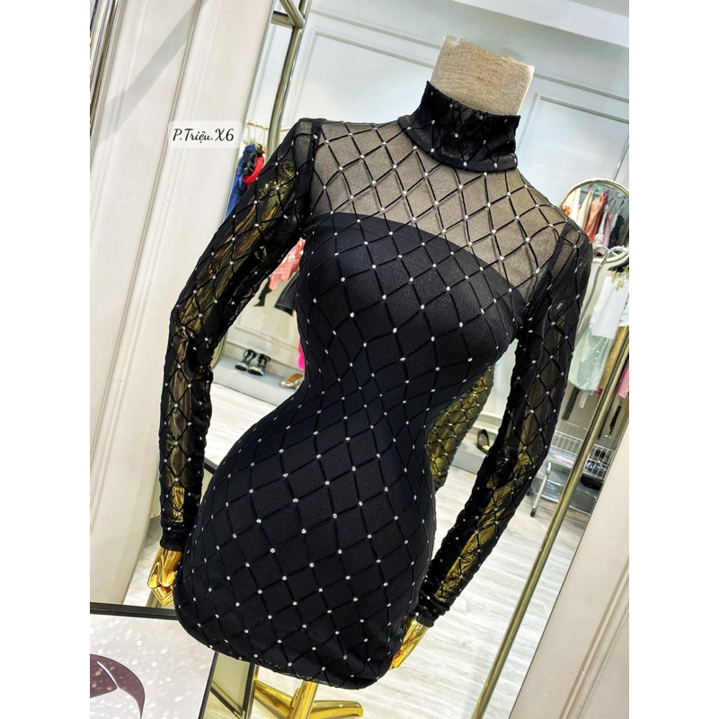 Set váy body lưới nhũ