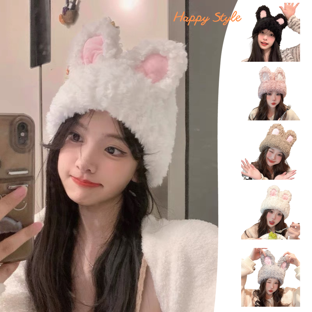 Mũ Lông Tai Thỏ Nón Len Beanie Trùm Đầu Chất Lông Thỏ Hàn Quốc Mùa Đông Ấm Áp N168