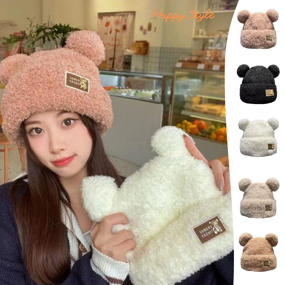 Mũ Lông Tai Gấu Nón Len Beanie Trùm Đầu Chất Lông Dày Dặn Hàn Quốc Mùa Đông Ấm Áp N170