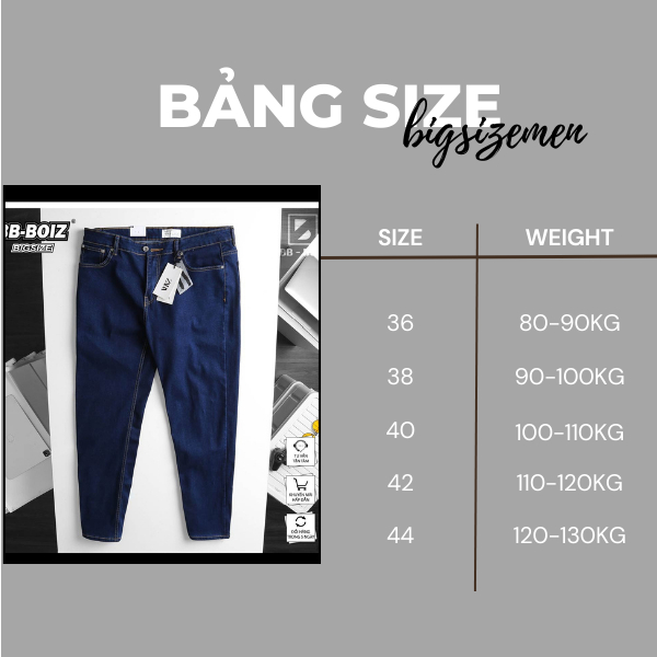 BIGSIZE - Quần jean dài BB - Boiz nam thời trang bigsize 80 - 130kg - Mã 171/164/ 165/ 375 xanh mực