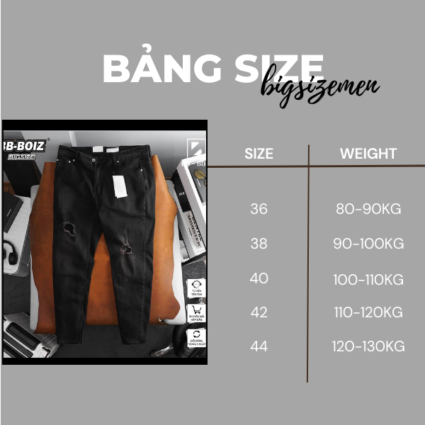BIGSIZE - Quần jean dài BB - Boiz nam bigsize 80kg - 130kg - Mã 55