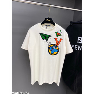 ÁO thun nam LV cổ tròn họa tiết thêu chất len tay ngắn phong cách trẻ trung chuẩn from