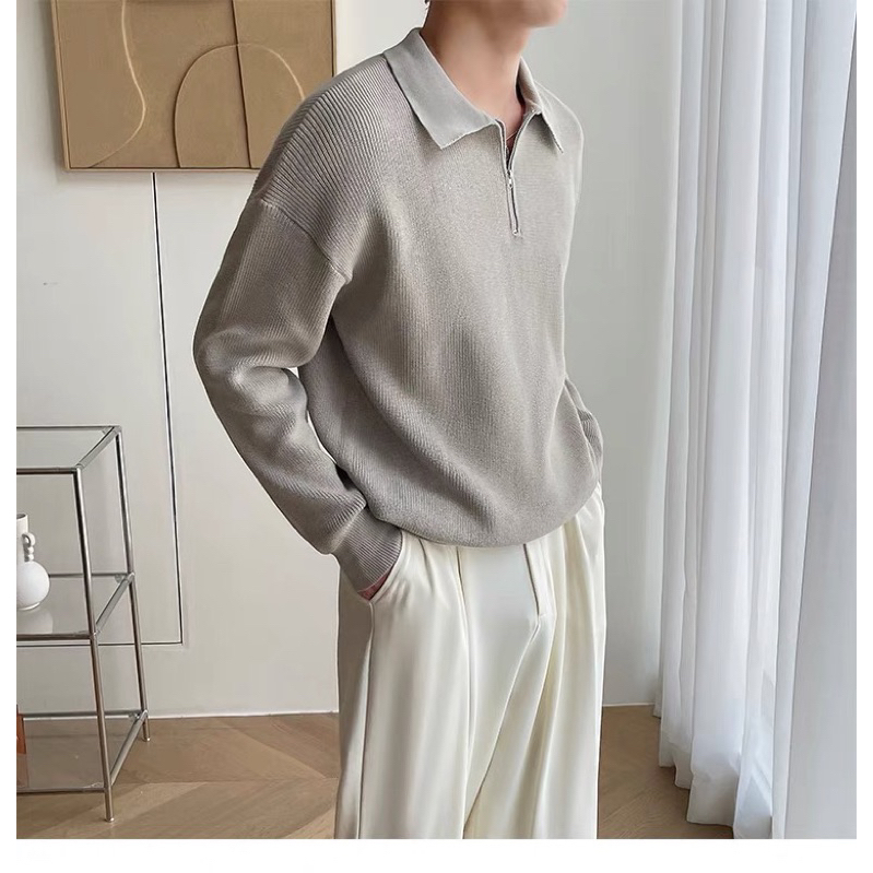 > Áo sweater tay dài cổ V kiểu polo phong cách Hàn quốc dành cho nam mùa thu