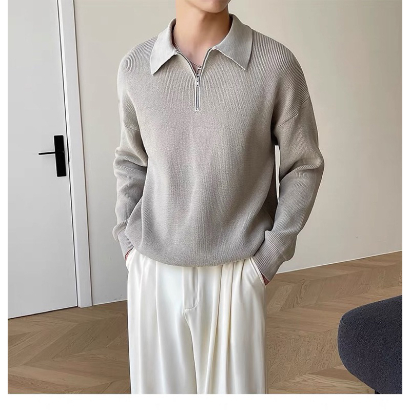 > Áo sweater tay dài cổ V kiểu polo phong cách Hàn quốc dành cho nam mùa thu