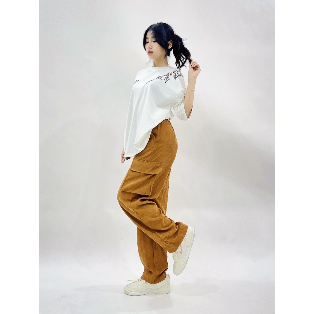 Quần nhung gân túi hộp dây rút lưng thun form rộng NAM NỮ_ Unisex_2022