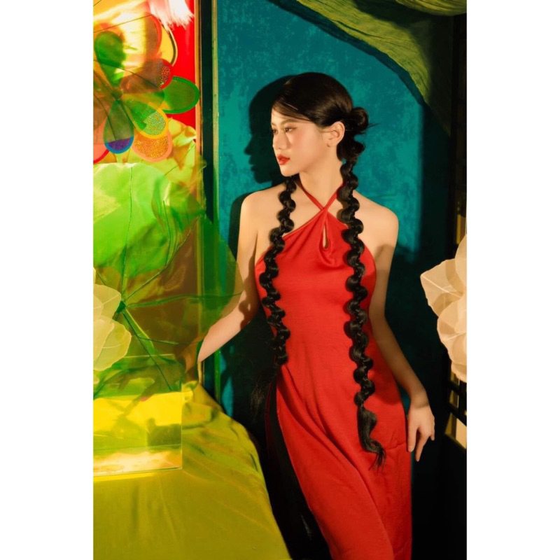 Áo dài yếm dây cách tân 2 tà kèm quần lụa