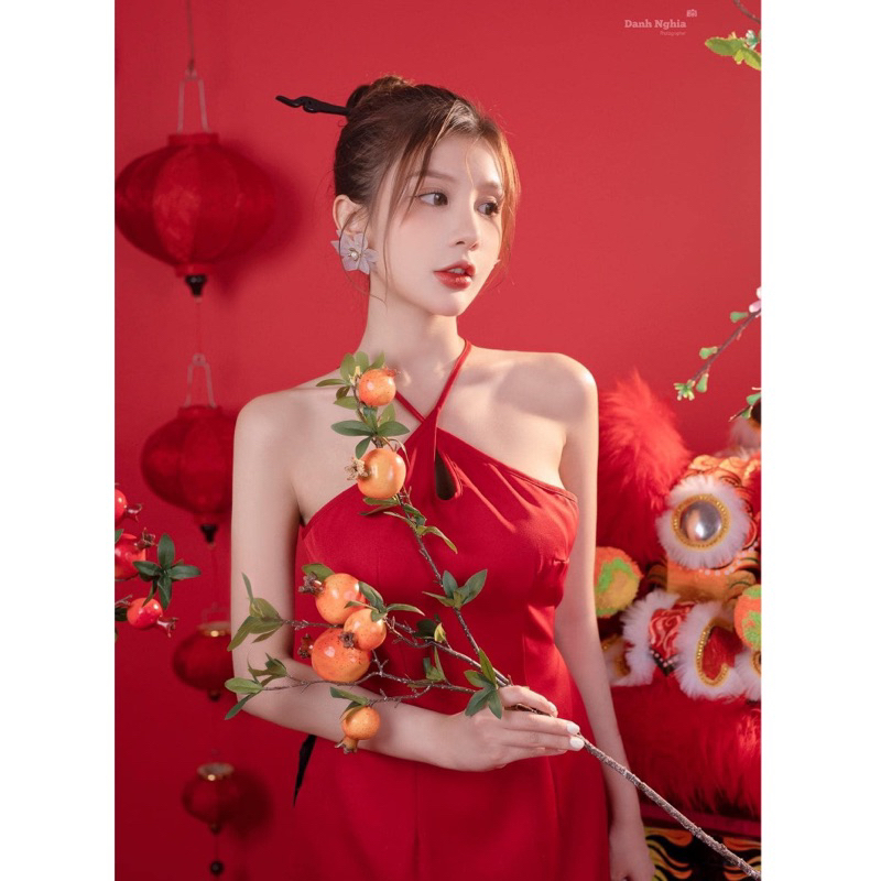 Áo dài yếm dây cách tân 2 tà kèm quần lụa