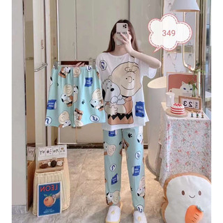 Đồ bộ mặc nhà 2 quần, Bộ thun Quảng Châu tay ngắn quần dài , set 3 món tay cộc, Ship Hoả Tốc trong 30’
