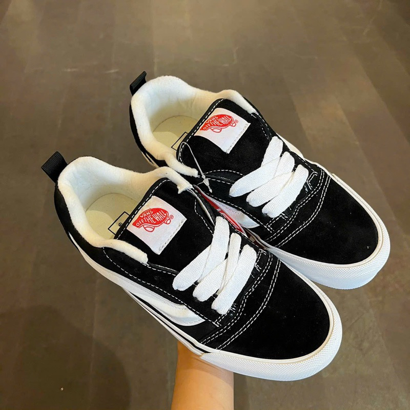 Giày Van Knu Skool Black White Basic Lai Au Cao Cấp Fullbox