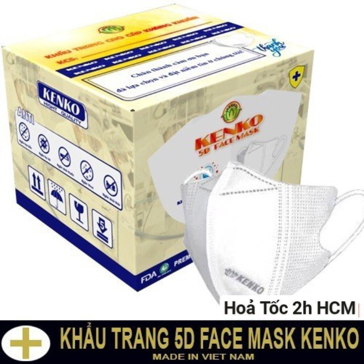 Combo 10 bịch 100 Chiếc  Khẩu trang 5D KENKO kháng khuẩn, khẩu trang KENKO 5D màu trắng dành cho người lớn