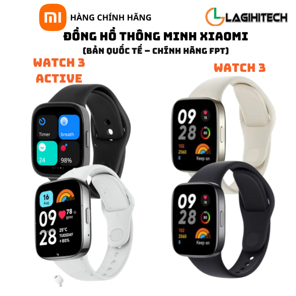 Đồng hồ thông minh Xiaomi Redmi Watch 3 / Watch 3 Active Bản Quốc Tế Bảo hành 1 năm - Hàng Chính Hãng FPT