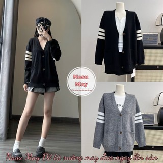  Áo Cardigan 2 Tay Kẻ 3 Sọc Trắng Đen Xám Chất Nỉ Form Rộng 