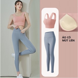 [Nhiều Màu Chọn] Bộ đồ tập GYM Yoga mút đúc liền vải thun lạnh, Set quần áo thể thao tập Gym Yoga áo bra quần dài