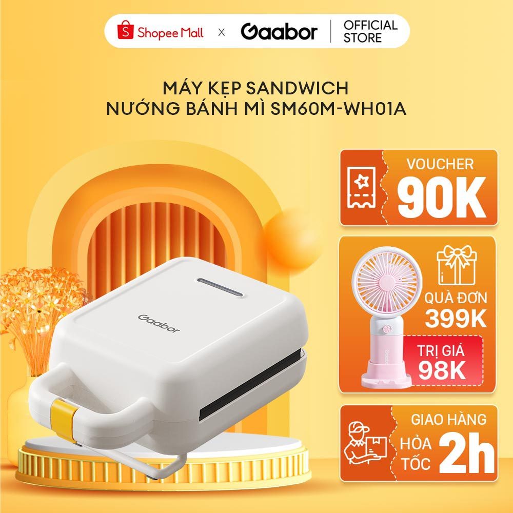 Máy kẹp sandwich SM60M-WH01A GAABOR nướng bánh mì, rán trứng, nướng thịt tiện dụng cho bữa sáng - Hàng chính hãng