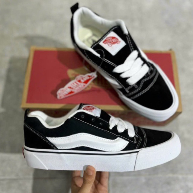 Giày Van Knu Skool Black White Basic Lai Au Cao Cấp Fullbox