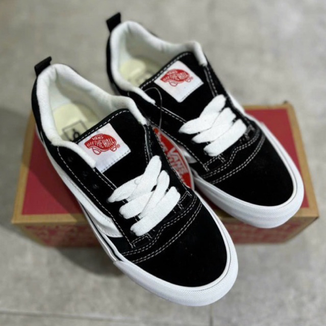 Giày Van Knu Skool Black White Basic Lai Au Cao Cấp Fullbox