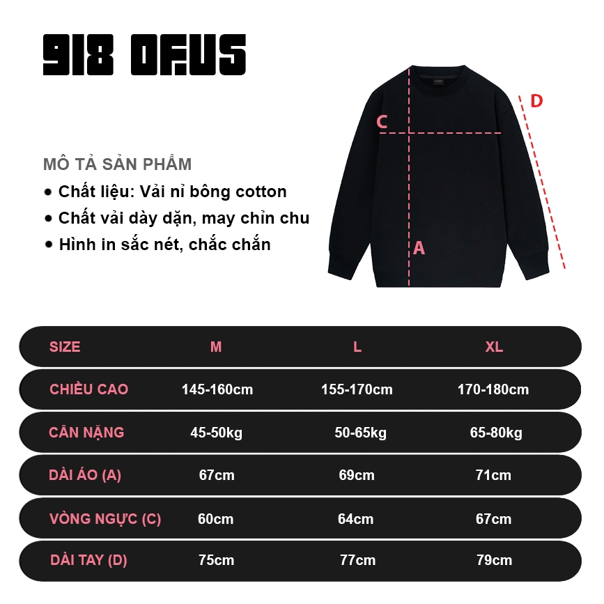 Áo sweater nỉ bông Can't Know 918 Ofus cao cấp basic nam nữ dài tay unisex form rộng oversize