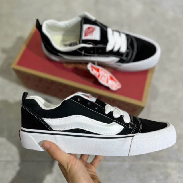 Giày Van Knu Skool Black White Basic Lai Au Cao Cấp Fullbox