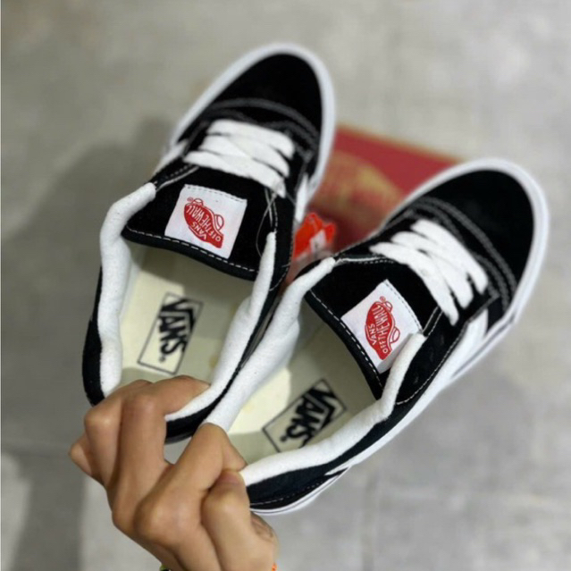 Giày Van Knu Skool Black White Basic Lai Au Cao Cấp Fullbox