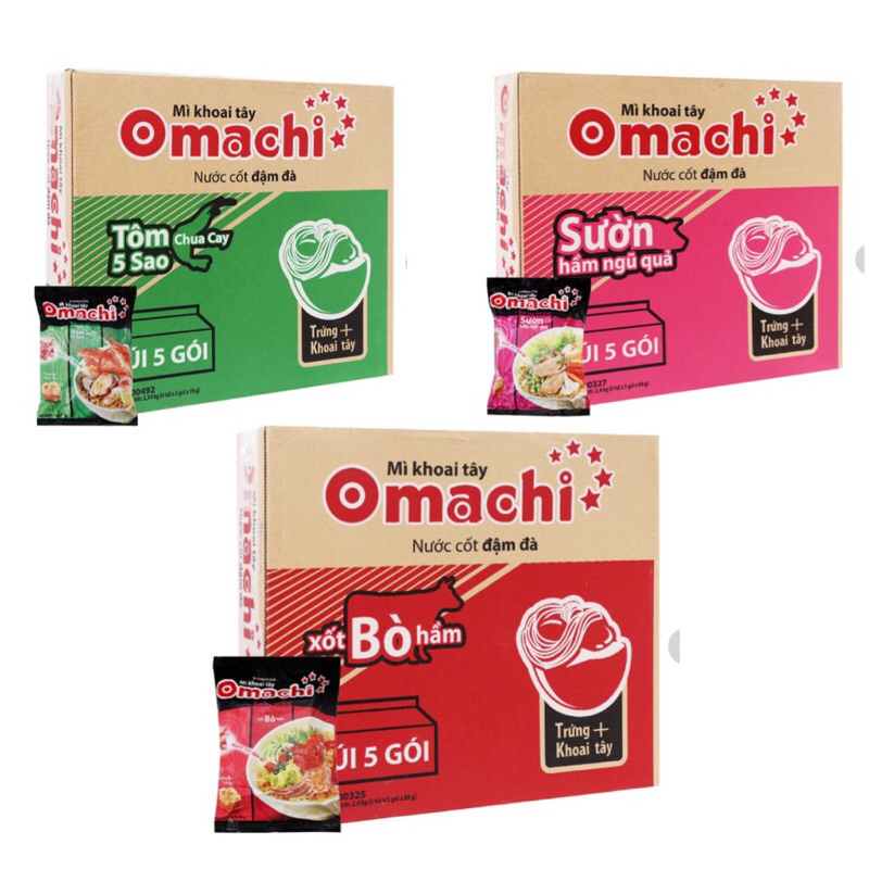 THÙNG 30 GÓI MÌ OMACHI BÒ/ SƯỜN/ SỐT SPAGHETTI/ TÔM CHUA CAY 80gr