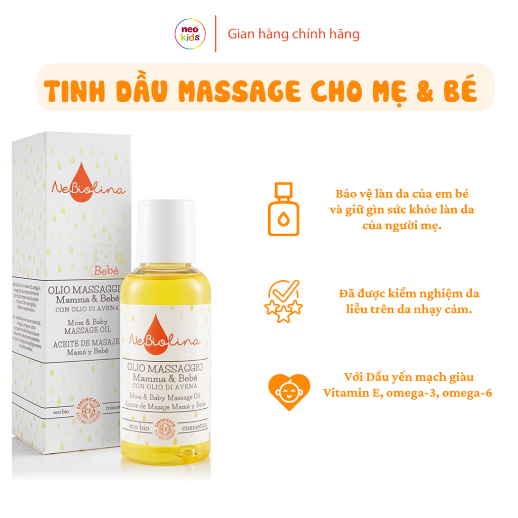 Tinh Dầu massage Nebiolina - Cho mẹ & bé làn da khỏe mạnh mịn màng