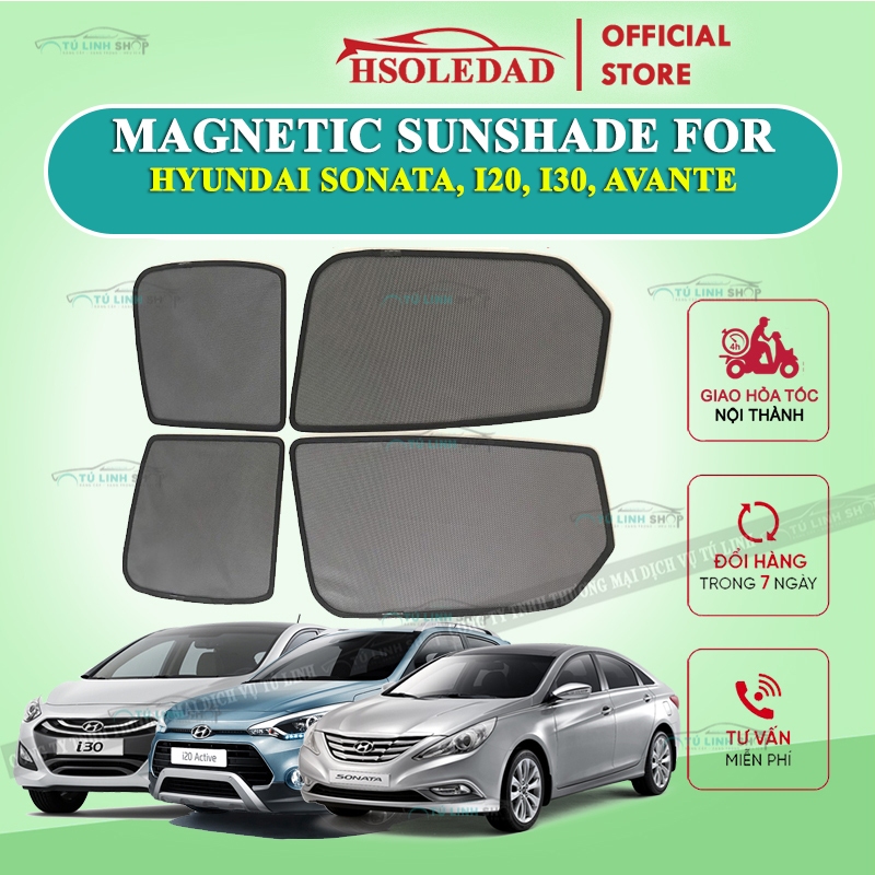 Rèm che nắng nam châm cho xe Hyundai i20, I30, Avante, Verna, Sonata,Solati bộ 4 tấm cho 4 cửa, hàng loại 1 cao cấp nhất