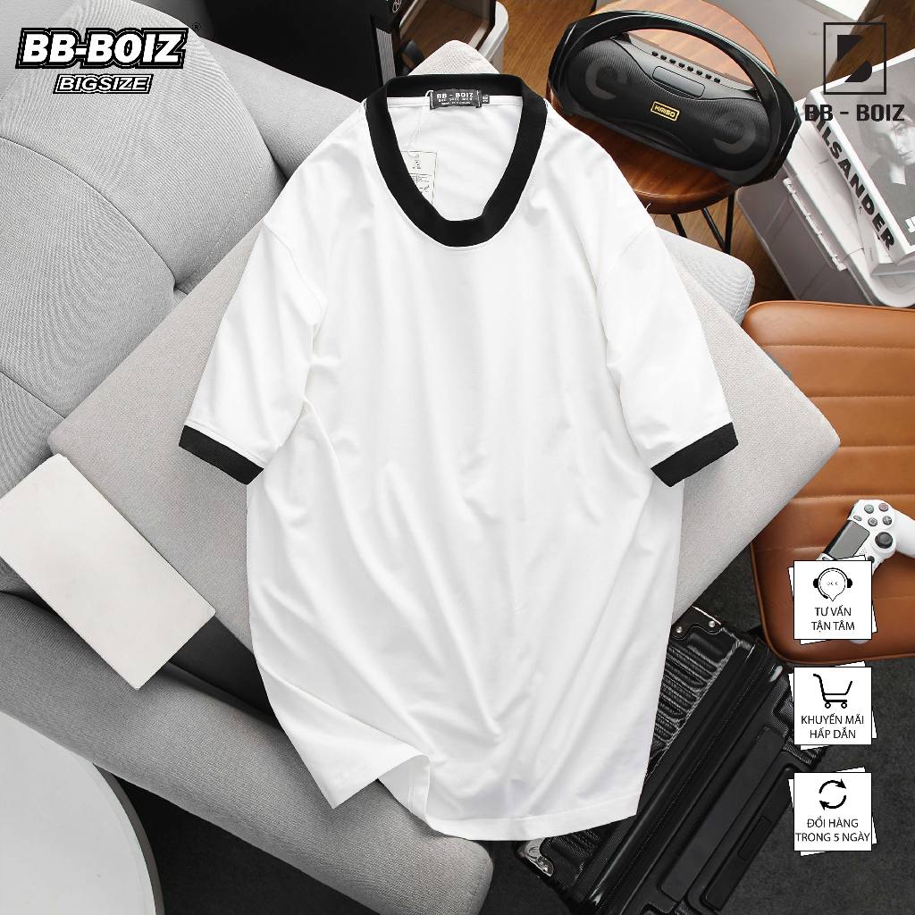 BIGSIZE 70 - 125kg - Áo thun nam BB - Boiz tay ngắn chất cotton form bigsize 70kg - 125kg - phối tay
