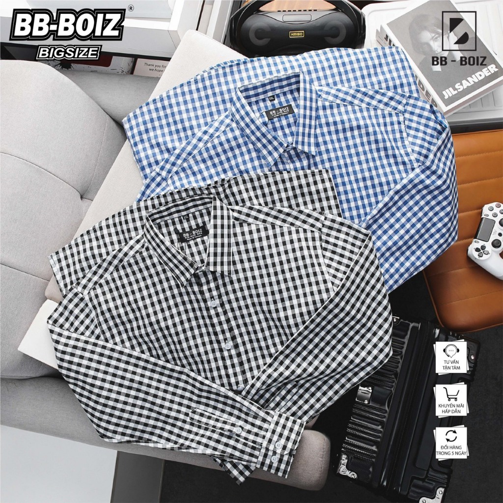 BIGSIZE - Áo sơ mi nam tay dài sọc caro BB - Boiz form bigsize 80kg - 120kg