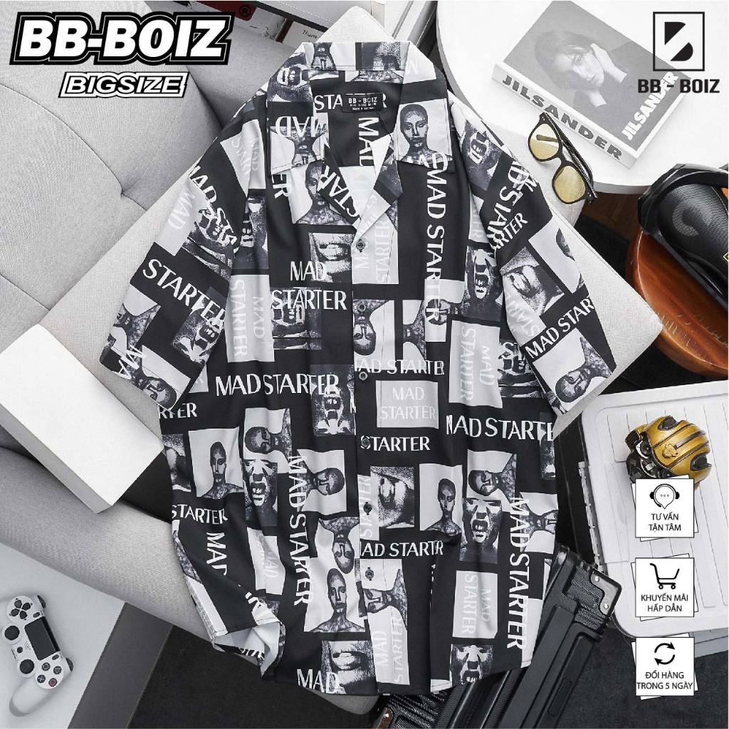 BIGSIZE - Áo sơ mi BB - Boiz  tay ngắn đăng tông họa tiết nam form bigsize 80kg - 130kg