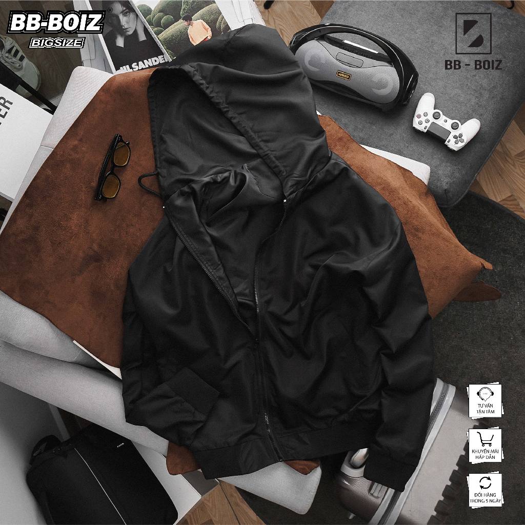 Bigsize - Áo khoác dù BB - Boiz  nam màu đen trơn mẫu 1 - 90 -130kg