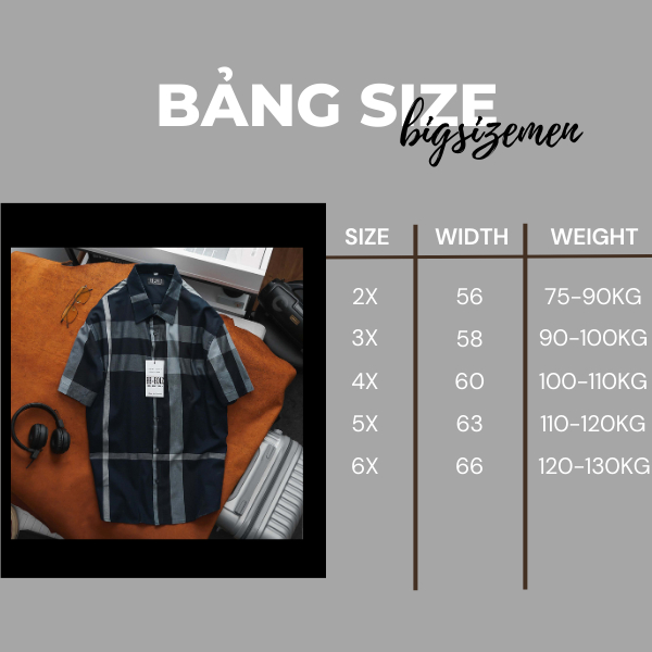 Áo Sơ mi BB - Boiz Big Size nam caro BBR tay ngắn bigsize 80kg - 135kg