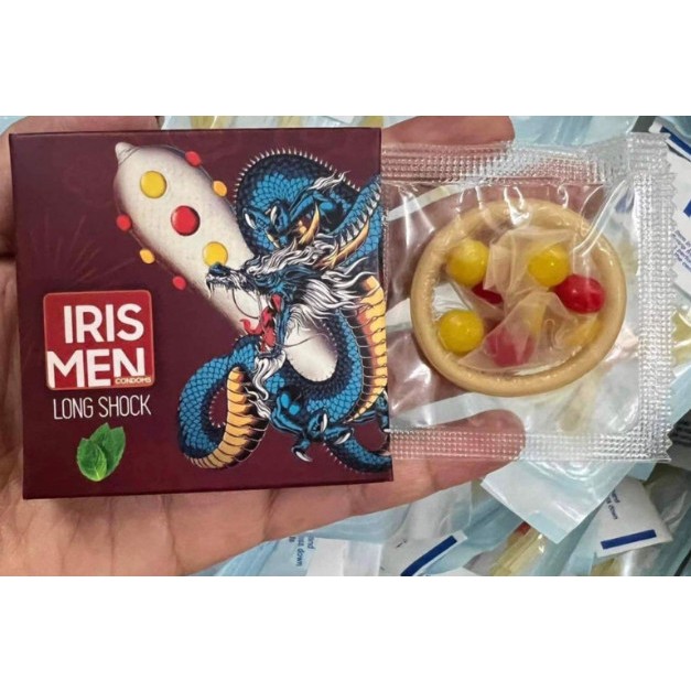 Bao cao su có Gai 9 Bi Cực lớn Irismen HBM.bi cực kỳ mềm mại tăng kích thích, kéo dài thời gian. Hộp 2 Chiếc