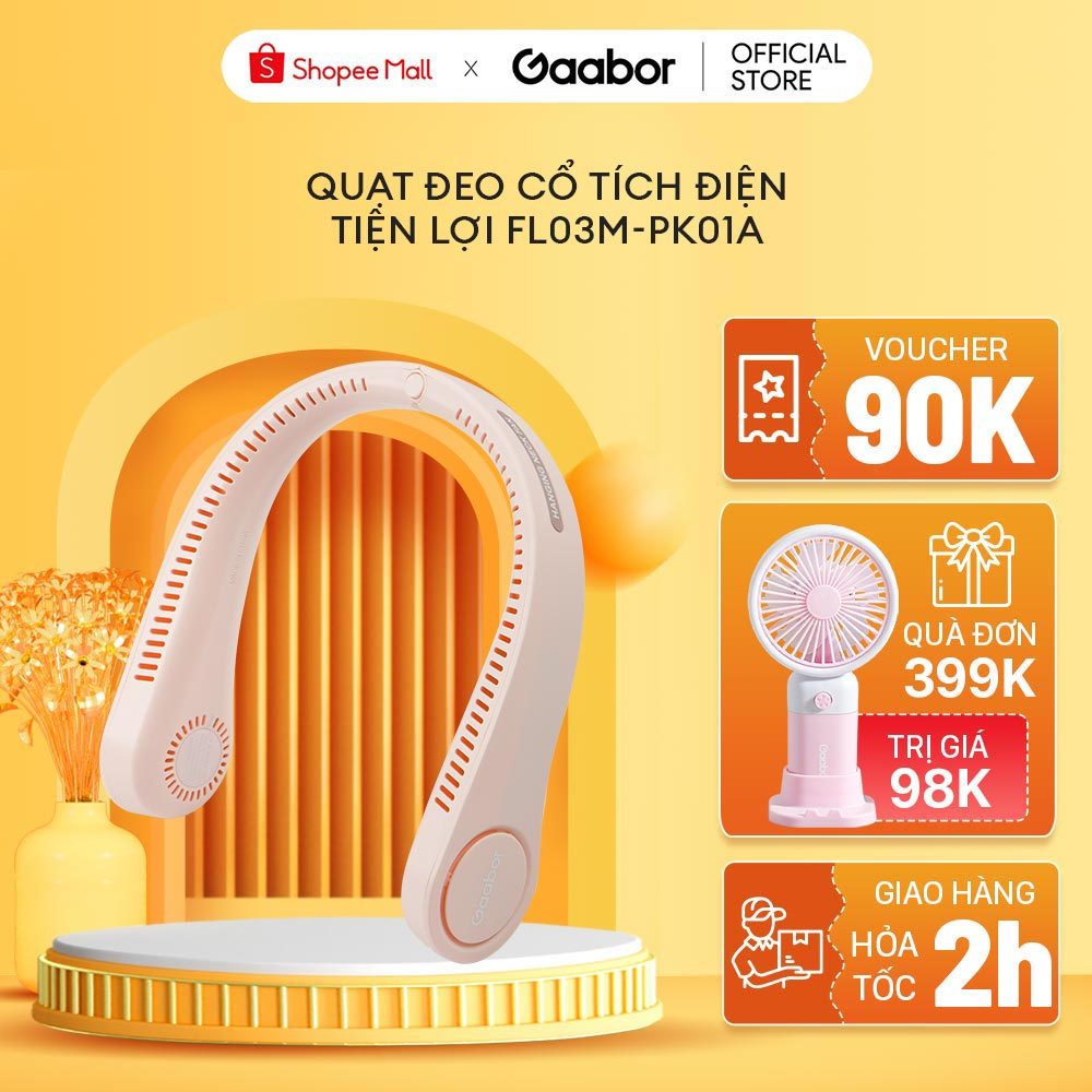 Quạt đeo cổ tích điện tiện lợi mang đi học, đi chơi, tập GYM, pin trâu GAABOR FL03M-PK01A - Hàng chính hãng