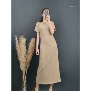 C2818 & c2824 - đầm thun xốp cổ tròn tay ngắn
