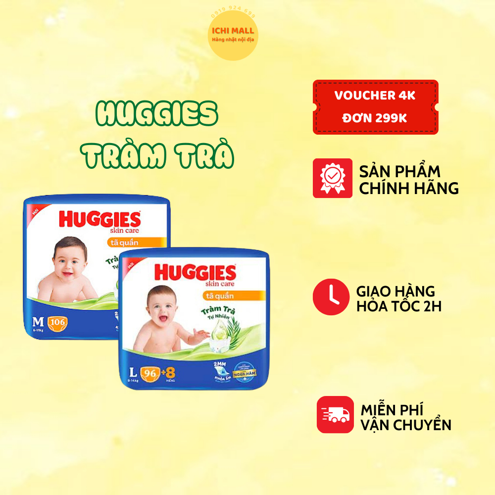 [SIÊU NHIỀU MIẾNG] Tã quần Huggies Tràm Trà Tự Nhiên SKINCARE Pants Mega Jumbo M106/L104/XL88/XXL80