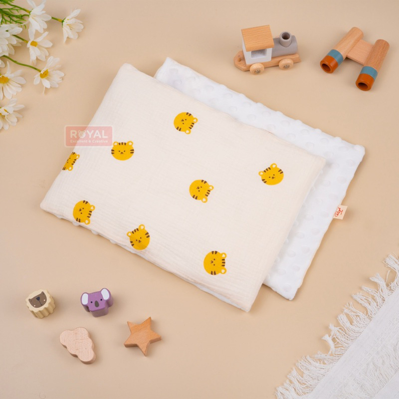 Gối  Muslin Mỏng Lót  Đầu  Cho Bé Sơ Sinh - Mặt Vải Xô Bên Dưới Mặt Nhung Hạt Đậu