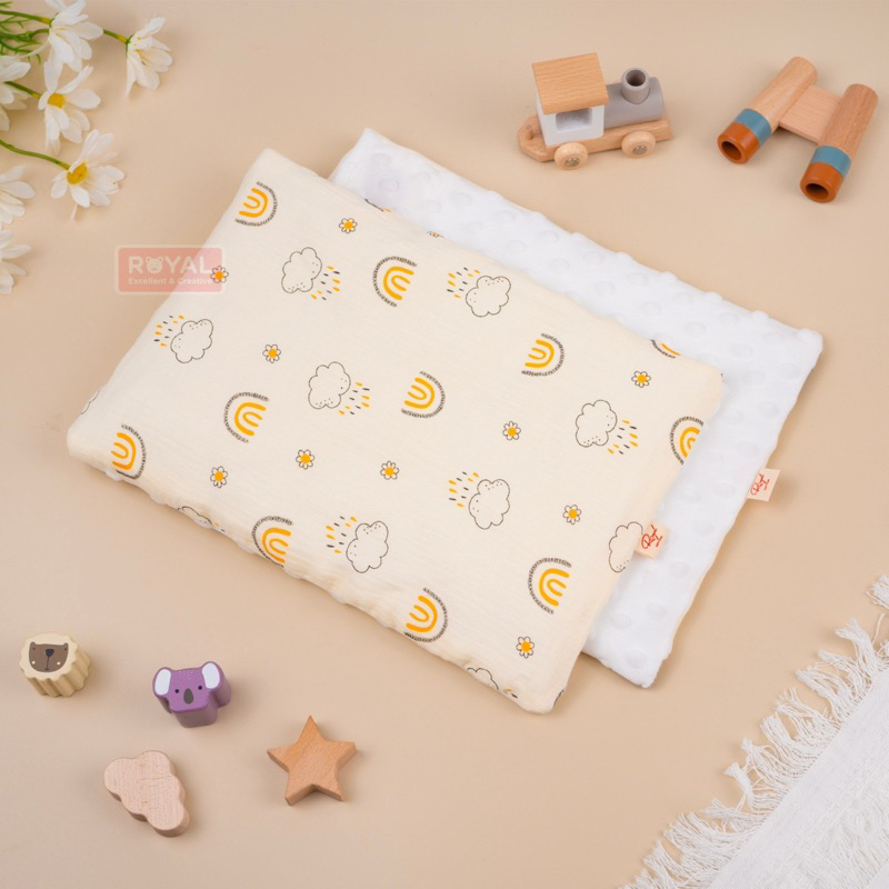 Gối  Muslin Mỏng Lót  Đầu  Cho Bé Sơ Sinh - Mặt Vải Xô Bên Dưới Mặt Nhung Hạt Đậu