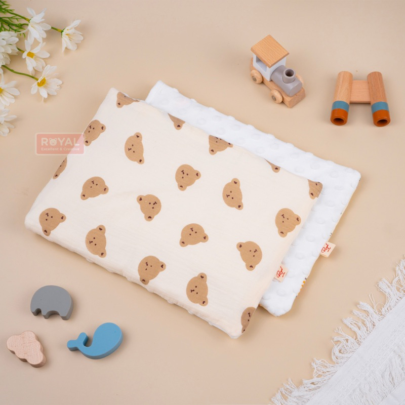 Gối  Muslin Mỏng Lót  Đầu  Cho Bé Sơ Sinh - Mặt Vải Xô Bên Dưới Mặt Nhung Hạt Đậu