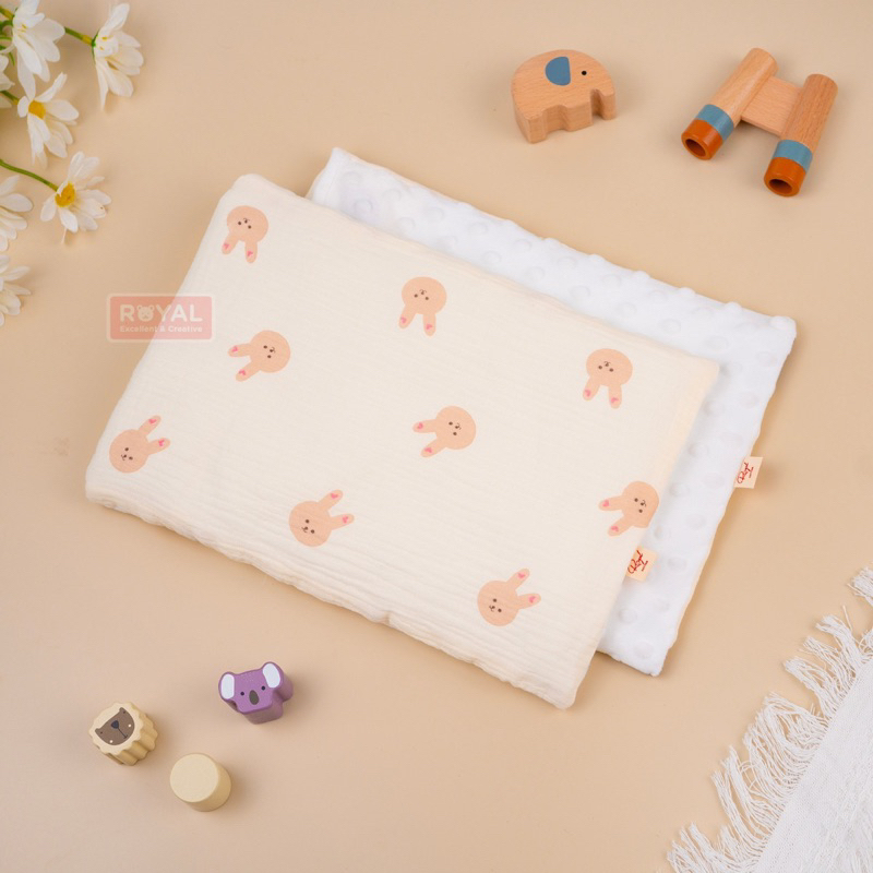 Gối  Muslin Mỏng Lót  Đầu  Cho Bé Sơ Sinh - Mặt Vải Xô Bên Dưới Mặt Nhung Hạt Đậu