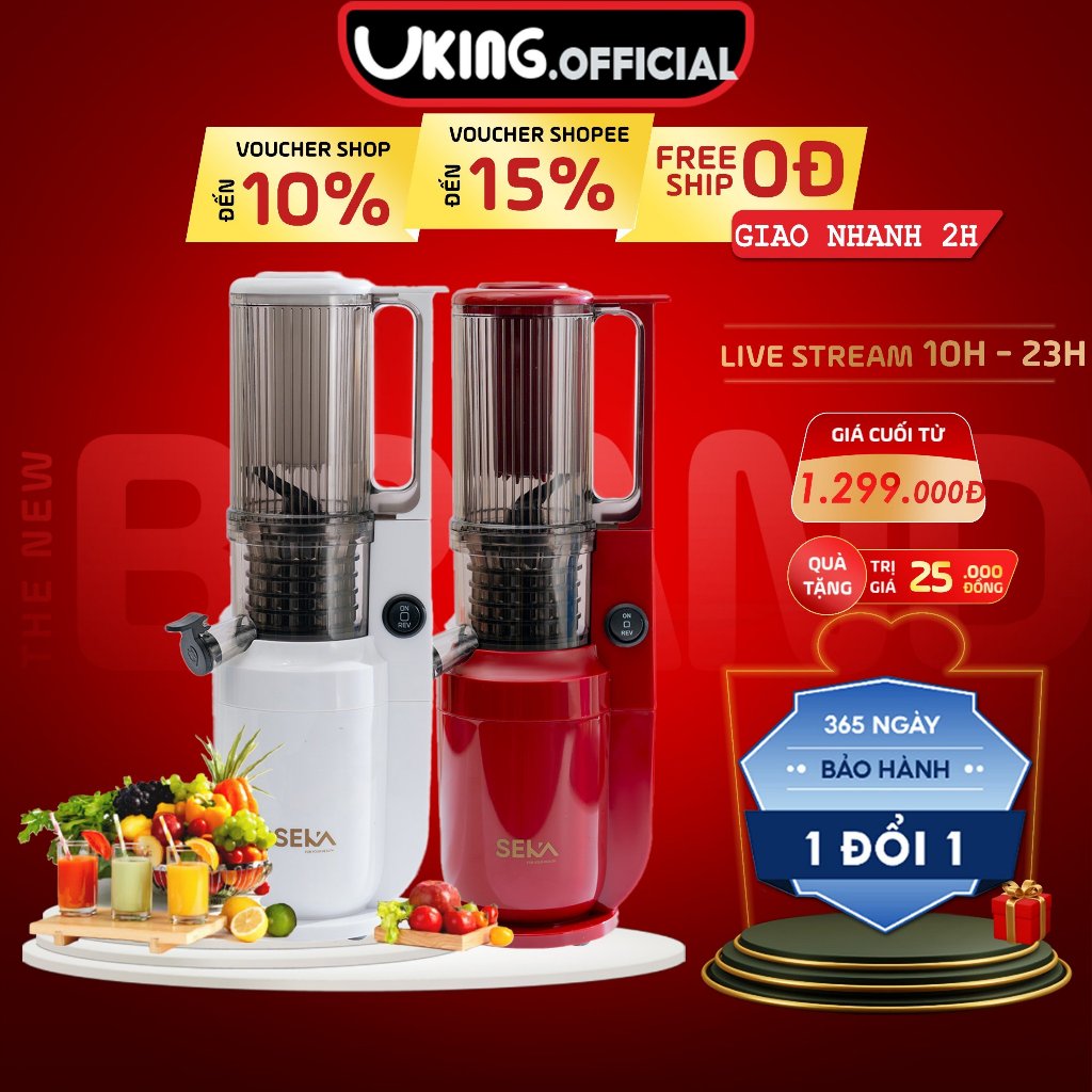 Máy ép chậm trái cây đa năng SEKA nhỏ gọn công suất cao, ép vắt kiệt nước tiện lợi dễ dàng tháo lắp rửa