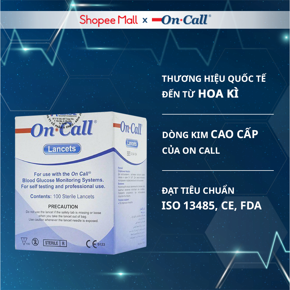 [Mã ICBFRI15 giảm 15K đơn 99K] Hộp 100 Kim Chích Máu On Call® Sử Dụng Cho Các Dòng Máy Đo Đường Huyết On Call®