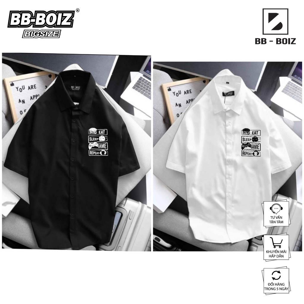 BIGSIZE - Áo sơ mi BB - Boiz nam tay ngắn in hình game bigsize sz 70 - 130kg