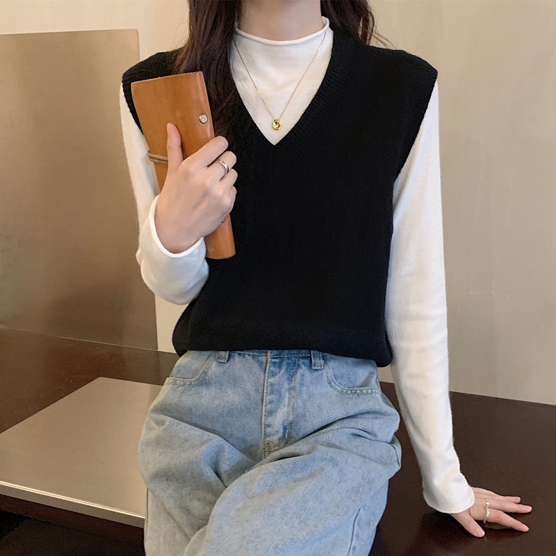 Áo gile len nữ cổ V trơn màu basic form dáng rộng dễ phối đồ kiểu Hàn Quốc hàng Quảng Châu chất đẹp M62 K-11.1