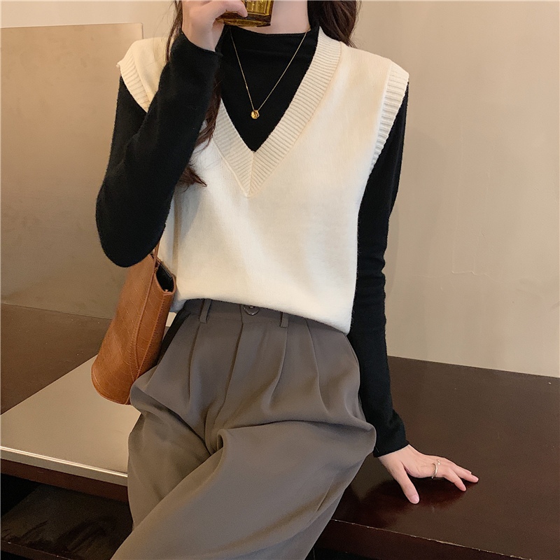 Áo gile len nữ cổ V trơn màu basic form dáng rộng dễ phối đồ kiểu Hàn Quốc hàng Quảng Châu chất đẹp M62 K-11.1