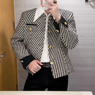 Áo khoác dạ nam BOXY Tweed dài tay kẻ sọc thu đông