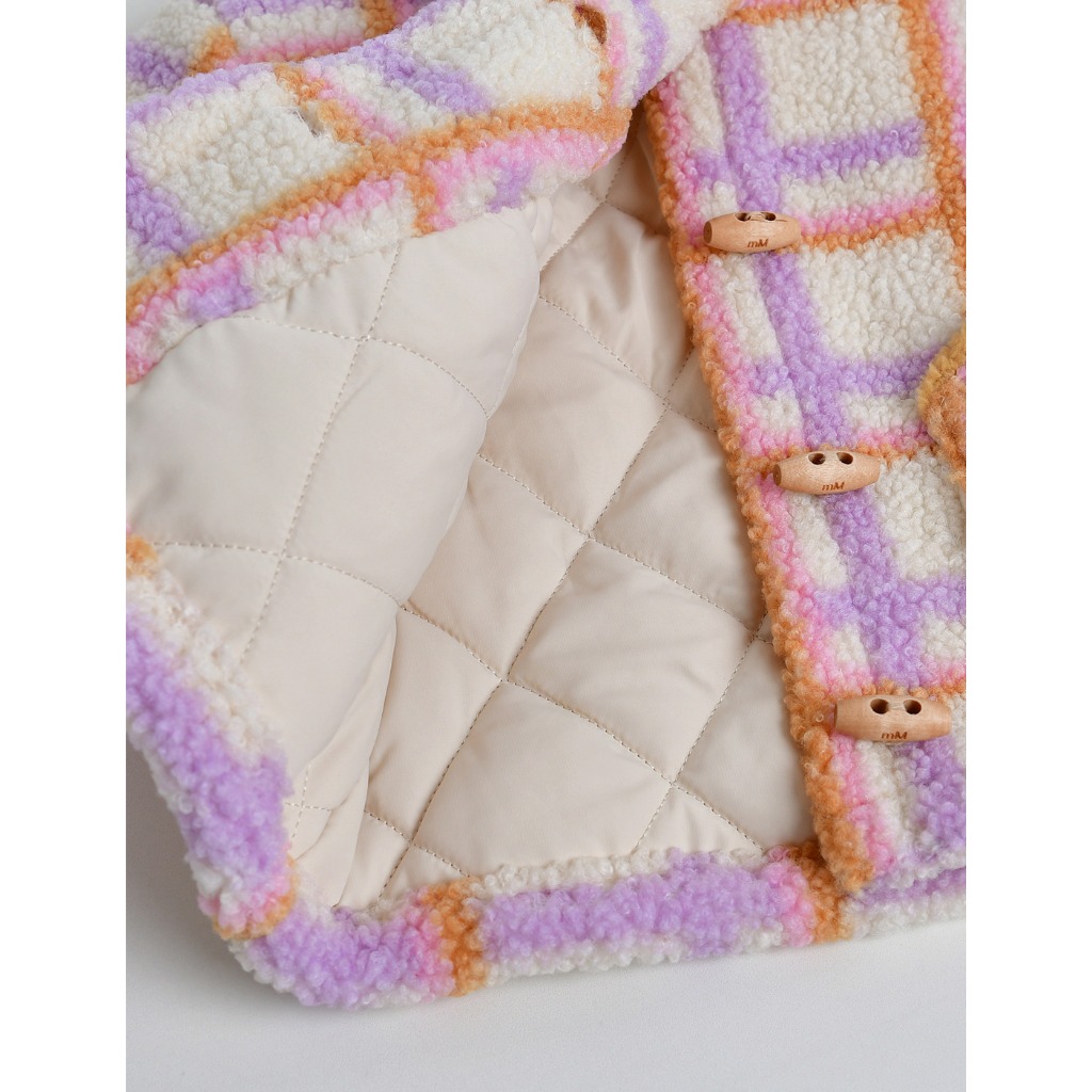 Áo khoác lông kẻ tím cam xuất Hàn dư xịn AMM025