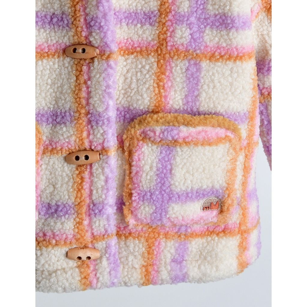 Áo khoác lông kẻ tím cam xuất Hàn dư xịn AMM025