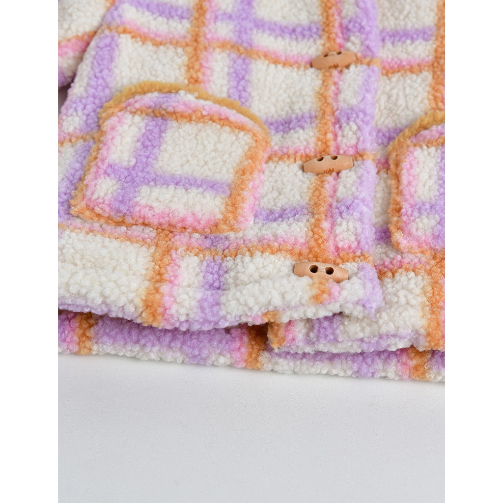 Áo khoác lông kẻ tím cam xuất Hàn dư xịn AMM025