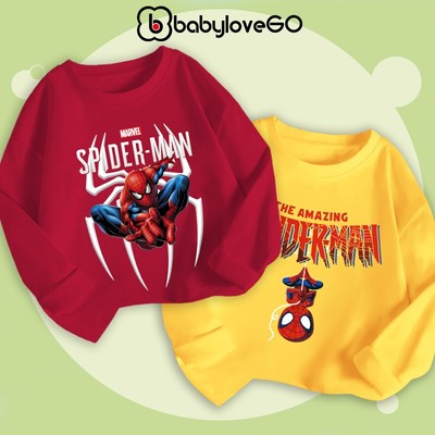 Áo thu đông dài tay cho bé BabyloveGO mẫu mới 2026 áo thun cổ tròn in hình siêu anh hùng cho bé